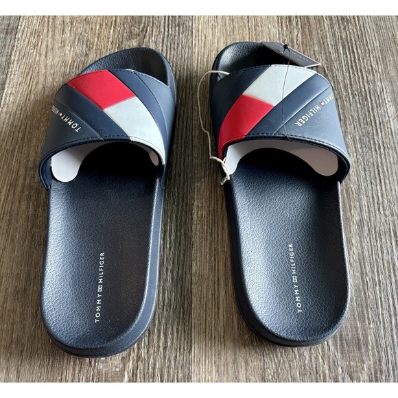 Tommy Flag Stripe Blue Red White Pool Slide Sandal Size 38 US 5.5 NWT READ